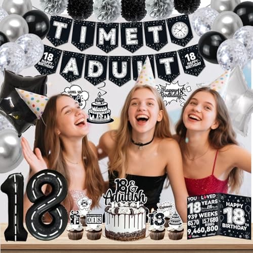 Birthday Party Supplies, Black Birthdays Decorations (18th)