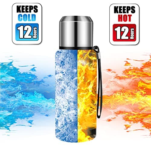 Insulated vacuum Thermo Bottle 500ml/16.9oz with cup Stainless steel coffee bottles for hot and cold drink water flask.(Black,500ml)