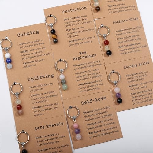 Natural Crystals Keychain Gift for New Beginnings, Small Healing Stones Keychain for Anxiety Relief. Healing Crystals