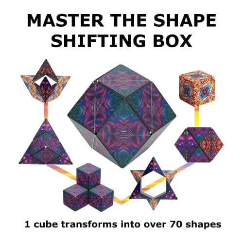 Shashibo Shape Shifting Box - Award-Winning Fidget Toy w/ 36 Rare Earth Magnets - Fidget Cube Transforms Into Over 70 Shapes, Sensory Toy Gift for Kids, Teens, and Adults (Spaced Out)
