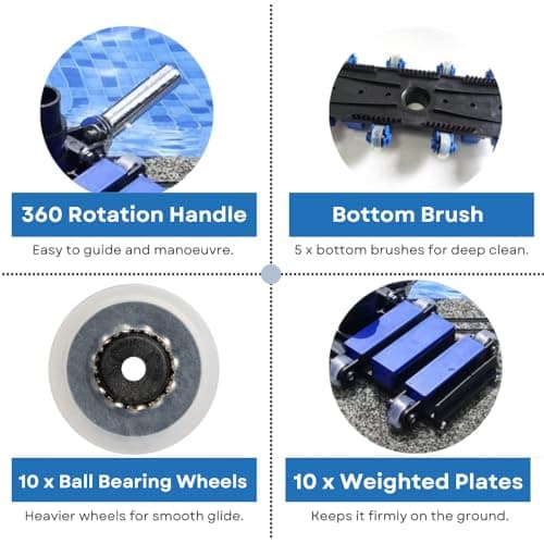 Aquatix Pro Pool Vacuum Head, 22" Extra Large Commercial Grade, 10 Weighted Plates, 2 x Hose Adapter, Aluminium Handle, Stainless Steel Balls, Flex Swivel Swimming Pool Head with Bottom Brush