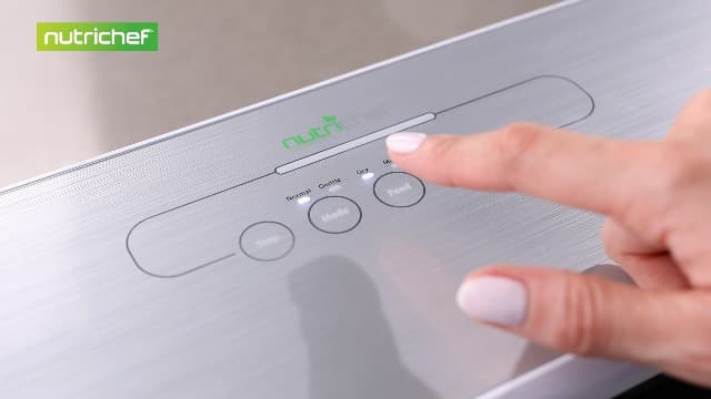 NutriChef Food Vacuum Sealer Machine - Automatic Air Sealing System for Dry & Moist Foods, LED Touch Controls, Includes Vacuum Bags, Hose & Wine Stopper, High Suction Power, 14"x6"x3", Silver