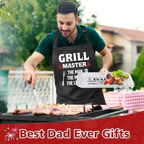 Dad Christmas Birthday Gifts,Best Dad Ever Gifts from Daughter Son,Funny BBQ Grilling Platter with Apron Sets Thanksgiving Xmas White Elephant Present for Bonus Step New First Daddy Father Papa