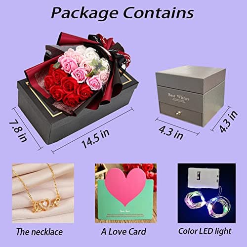 EIGHTOWN Roses Bouquet Artificial Flower - Preserved Red Rose Flowers with Love Necklace for Her - Unique Gifts Valentine's Day, Mother's Day, Thanksgiving, Birthday, Anniversary