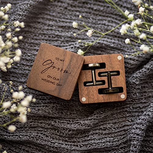 MUUJEE Cufflinks with Engraved Wood Gift Box