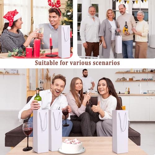 Tlenpo 20 Pack White Wine Gift Bag Set with Handles, 13.7x3.8x3.8 Inch, Kraft Whiskey Wine Bag for Valentines, Wedding, Easter, Christmas, Baby Shower, Birthday Party