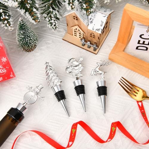 Christmas Wine Bottle Stoppers Set of 2, Wine stoppers for Christmas Thanksgiving Halloween and Easter Decorative, Xmas Wine Stoppers Gift for Hostess - Wine Corker/Wine Bottle Sealer