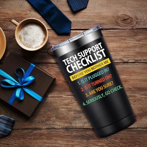 SpenMeta Tech Gifts for Men - Christmas, Birthday Gifts for IT Techies Guys, Geek, Computer Programmer - 20oz Tech Support Checklist Tumbler Cup