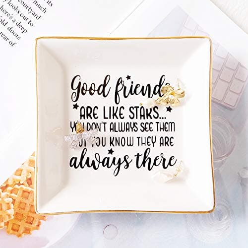 PUDDING CABIN Birthday Gifts for Friends Female Ring Trinket Dish - “Good Friends Are Like Stars You Don't Always See Them But You Know They Are Always There” Friendship Gifts for Women Friends