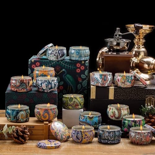 Scented Candles Gift Set, Natural Soy Wax Portable Travel Tin with Strongly Fragrance Essential Oils for Stress Relief and Aromatherapy - 16 Pack