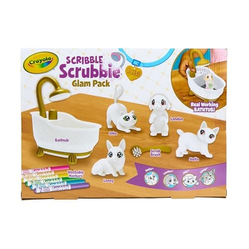 Crayola Scribble Scrubbies Glam Pack (4 Pets), Holiday for Kids, Washable Pet Care Toy, Coloring Animal Craft, Stocking Stuffer Toys for Girls & Boys, 3+