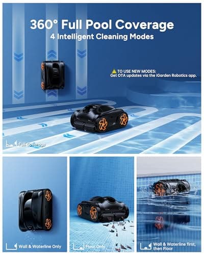 (2025 Upgrade) iGarden Pool Cleaner K36, Cordless Pool Vacuum Robot for Inground & Above Ground Pools, Smart Navigation, 220 Min Runtime, Touchscreen, Self-Parking, Cleans Floor, Wall & Waterline