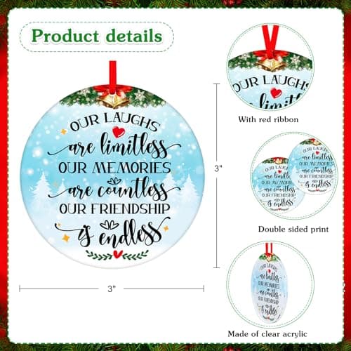 WaaHome Our Friendship is Endless Christmas Ornaments Friend Gifts for Women, Best Friend Ornaments for Christmas Tree Decorations Friendship Gifts for Friends Female Women