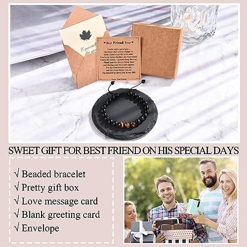 Best Ever Gifts for Mens Teen Boys, Beads Bracelet Gifts for Friend Brother Uncle Boyfriend Grandpa Dad Son Grandson Nephew New Dad Stepdad Husband on Birthday Christmas Valentines Fathers Graduation