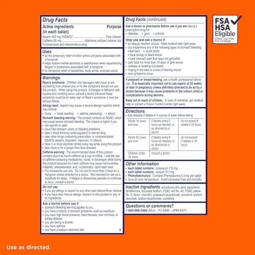 Alka-Seltzer Hangover Relief Tablets, Fast Relief Starts in About 15 Minutes for Headaches, Body Aches & Mental Fatigue, Bachelorette Party & Bachelor Party, Dispenser Pack, 120 Count