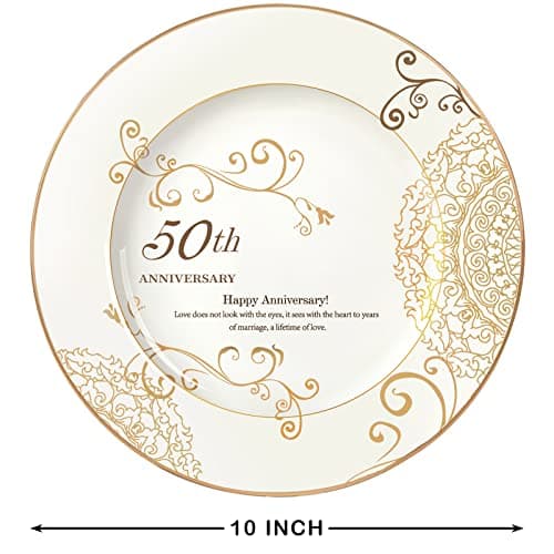 50th Anniversary Wedding Gifts for Couple/Parents/Grandparents, 50th Golden Presents for Marriage, Gold Porcelain Keepsake Plate with Stand, 10 inch