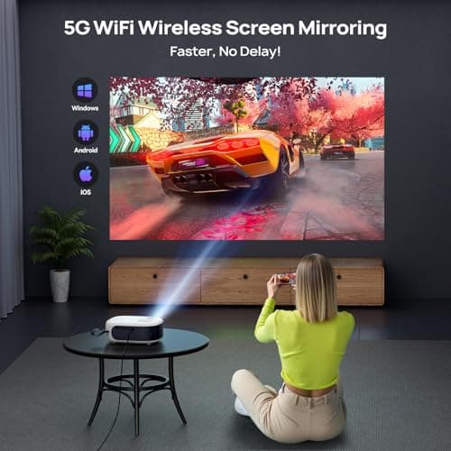 Projector with WiFi and Bluetooth, 1080P Full HD Portable Projector, 4K Supported Outdoor Projector, Lag-free 5G WIFI 6, Compatible with iPhone, Android, PC, TV Stick, PS5, Xbox