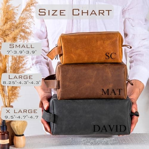 Personalized Leather Toiletry Bag for Men – Custom Engraved Shaving Dopp Kit with Name or Initial, Travel Gift for Groomsmen, Husband, Dad, Boyfriend, Birthday, Christmas, Anniversary, Gifts for Men