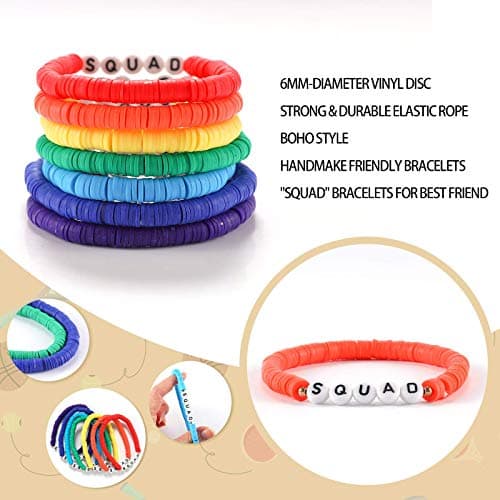 Rainbow Heishi Surfer Bracelets Set for Women Stackable Clay Beaded Bracelets Disc Stretch Preppy Bracelets Layering Colorful Friendship Bracelets Team Cheer Bulk Boho Summer Beach Jewelry Gift