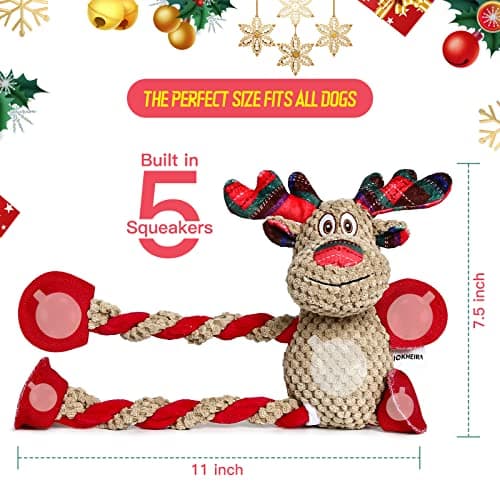 IOKHEIRA Christmas Dog Toys for Large Medium Small Breeds Dogs - Dog Toys Reindeer Squeaky Plush Stuffed Animals Dog Chew Toys with Cotton Material Crinkle Paper 25