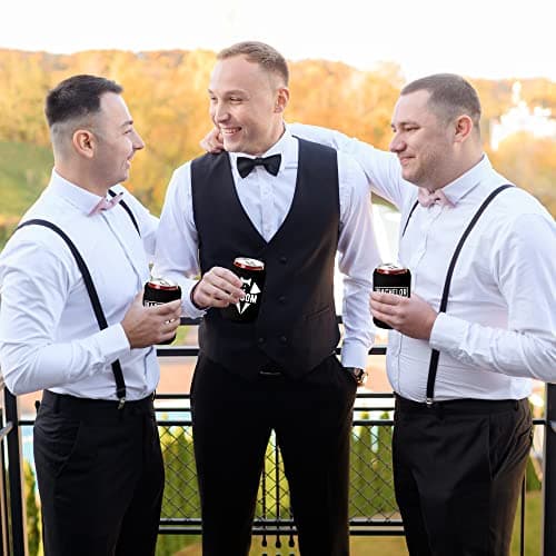 Groom and Bachelor Party Crew Squad Bachelor Party Can Coolers, Set of 12 White and Black Beer Can Coolies, Perfect Bachelor Party Decorations and as Grooms Men Gifts