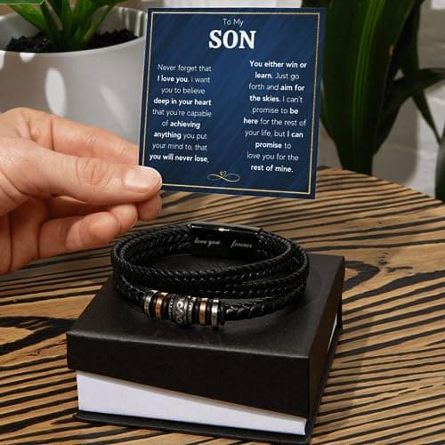 To My Son Bracelet Gift From Mom & Dad | Gifts for Son, Teen Boys for Birthday, Graduation, Christmas & Easter | Beautiful Cuban Cross Bracelet with Heartfelt Message Card & Gift Box