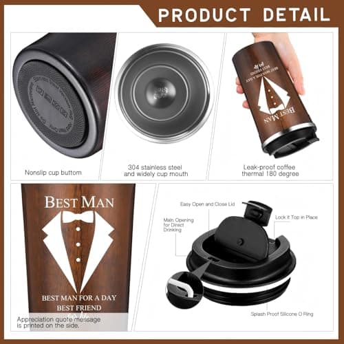 Nuanchu 6 Pcs Best Man Gifts Wedding Proposal Gift for Best Man Groomsman 17oz Office Cup Tumbler Socks Multi Tool Ballpoint Pen with Greeting Card Envelope(Wood Color)