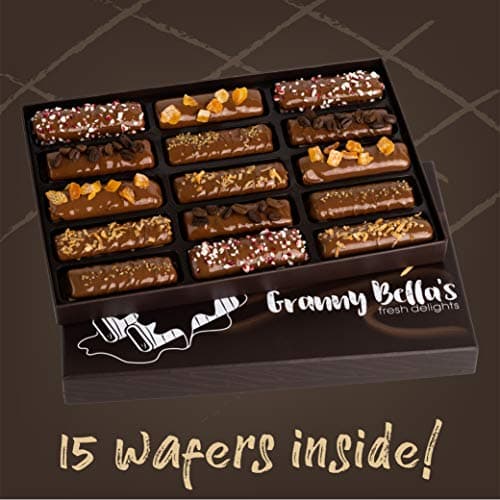 Granny Bellas Christmas Holiday Thanksgiving Gift Baskets, 15 Chocolate Wafers, Gourmet Covered Cookies, Candy Gifts Baskets for Dad , Husband, Son, Grandpa, Father, Food Delivery, Ideas for Him Her Mother, Grandmother