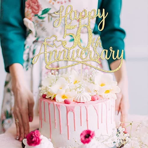 Sleyberoy golden Glitter Happy 50th Anniversary Cake Toppers -Wedding Anniversary Party Decorations, 50th Wedding Anniversary, Company Anniversary Party, Birthday Party Decorations