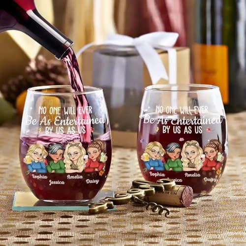 Personalized No One Will Ever Be As Entertained By Us As Us Stemless Wine Glass Gift for Best Friend Bestie Sister On Christmas Birthday Party Clear Wine Glasses Cup Friendship Gifts for Woman Bestie