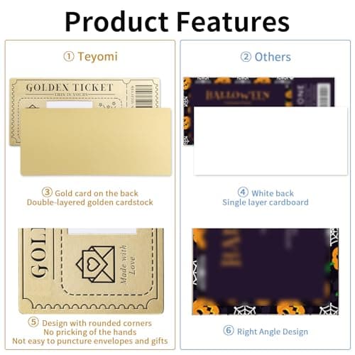 6 Pieces Golden Ticket Scratch-off Cards with Envelopes, Scratch & Reveal Surprise Ticket for Writing Your Own Special for Birthday, Girlfriends, Wives, Valentine's Day Card, Christmas Gift Card