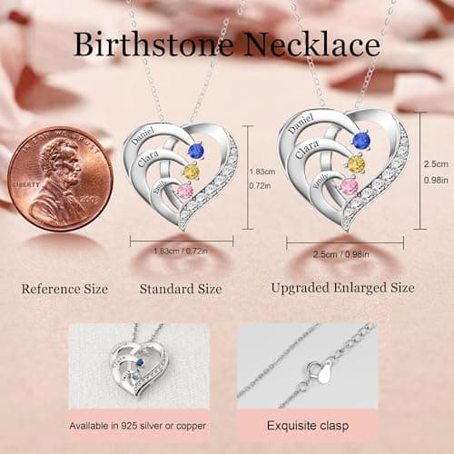 Easycosy Custom Name Necklace with Simulated Birthstones Customized Promise Necklace Heart Pendant with Engraved Names - Anniversary Birthday Jewelry Gifts for Women Wife Mom Grandma Mothers Day