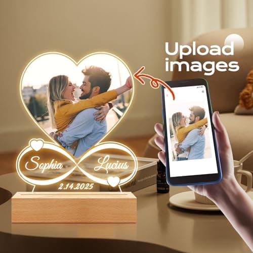 Custom Picture Frames with Photo, Personalized Photo Frame with Night Light, Customized Picture Frame, Personalized Anniversary Birthday Gifts for Women Men Her Him Girlfriend Boyfriend Couple