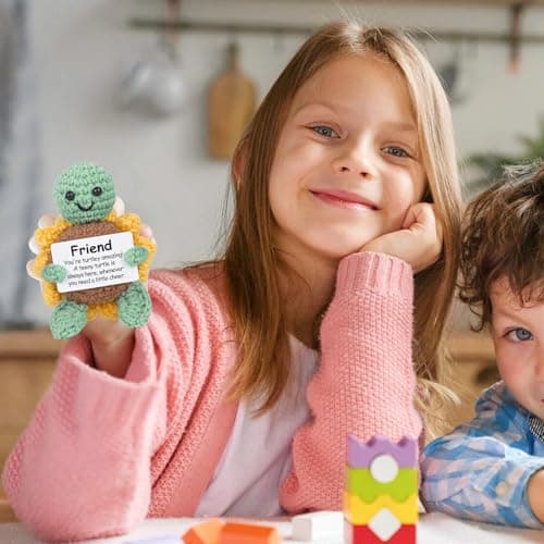 Friend Friendship Gifts for Women Men - 1PC Positive Handmade Crochet Sunflower Turtle Decor - Birthday Gifts for Women Friendship, Turtle Present for Bff Bestie Best Friend - 2.8x2x3.9 inches