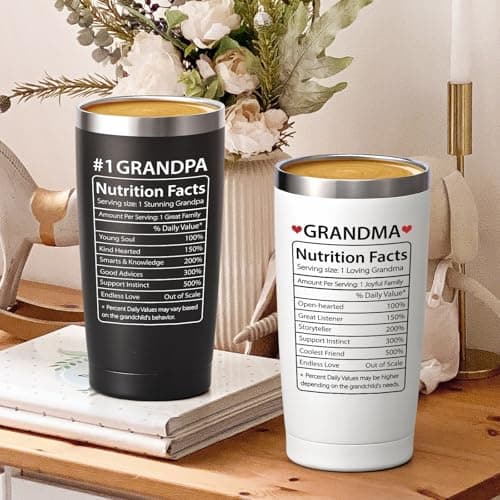 Lifecapido Gifts for Grandparents, 20oz Nutrition Facts Grandma Grandpa Tumbler Set, Grandparents Christmas Birthday Mothers Day Fathers Day Announcement Gifts for Grandma and Grandpa