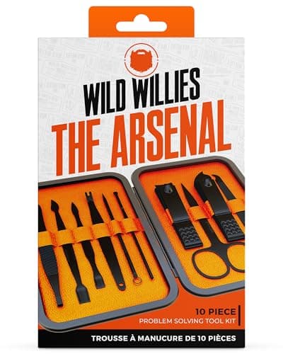 Wild Willies 10-Piece Pedicure & Manicure Kit for Men & Women - Includes Nail Clippers, Scissors, Tweezers, Files - Compact Travel Nail Grooming Kit, Mens Nail Care Set