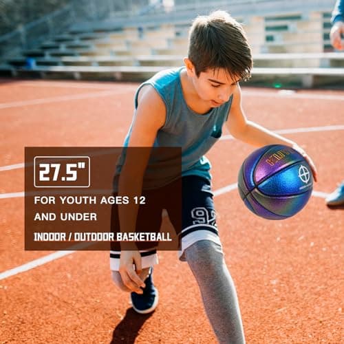 KUYOTQ Kids Youth Women Basketball - Shiny Purple Leather Size 3/4/5/6 - 22/25.5/27.5/28.5" Dazzle Textured Basketball for Boys and Girls (Deflated, Without Pump)
