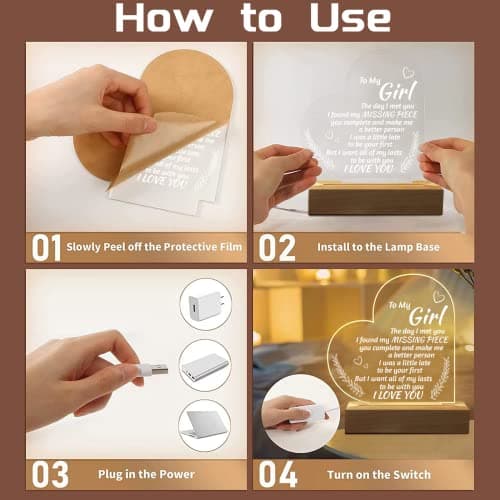 Romantic Gifts for Girlfriend, to My Girlfriend Engraved Night Light, I Love You Gifts for Her, Cute Girlfriends Anniversary Birthday Gifts for Her from Boyfriends