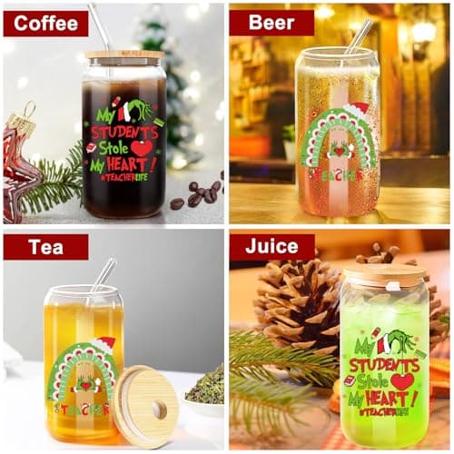 Teacher Christmas Gifts,16oz Funny Christmas Grin-ch Cups for Teachers,Teacher Appreciation Gifts,Thank You Gift End of The Year Teachers Gift for Women from Student