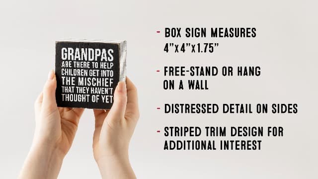 Primitives by Kathy 27218 Pinstripe Trimmed Box Sign, Grandpas, Wood, Small, black/white