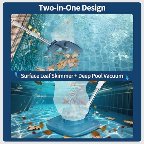 Rechargeable Pool Leaf Vacuum with Telescopic Pole, 83GPM Powerful Suction– Cordless Pool Skimmer for Inground & Above Ground Pools with 6.6Gal Leaf Catcher Bag for Heavy Debris Areas