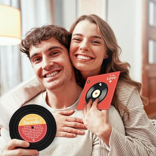 Retro Anniversary Card for Him or Her, Romantic Gift for Husband Wife, Boyfriend or Girlfriend, Love Notes for Couple, Vinyl Record Birthday Card, Valentines Day Gifts For Men and Women