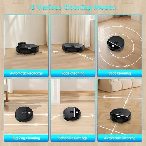 ECOHOME Robot Vacuum and Mop Combo,3500Pa Powerful Suction, with Wi-Fi/App/Remote,2 in 1 Mopping Robot Vacuum Cleaner,Dustbin and Watertank, for Pet Hair,Hard Floors and Low Pile Carpet,Black