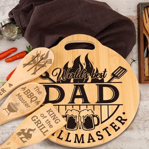 Dad Birthday Gift - Engraved Bamboo Cutting Board Set, Unique Gifts for Dad from Daughter/Son, Fathers Day Christmas Birthday Gifts for Dad Daddy Father