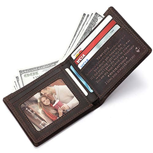 Personalized Engraved Leather Wallet for Dad Son Husband Boyfriend - Perfect for Christmas Anniversary Birthday Fathers Day Valentines Graduation Wedding - Custom Love Message Bifold Wallets for Men