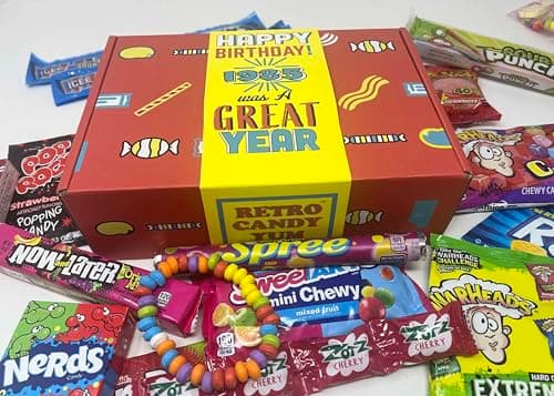 RETRO CANDY YUM ~ 1985 40th Birthday Nostalgic Candy Gift Basket Box Assortment from Childhood Memories for 40 Year Old Woman or Man Born 1985 jr