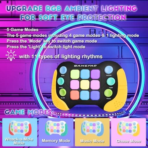 Fast Push Fidget Toys Handle, Flashing Handheld Game for Kids Teens Adults, Electronic Brain & Memory Game, Quick Push Buttons Gamepad, Xmas Birthday Gifts STEM Toys for Boys Girls