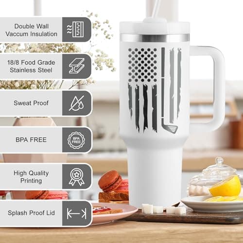 Golf Gifts for Dad - Fathers Day Golf Gifts for Men - Funny Golfer Gift Ideas for Him - Best Dad By Par - 40oz Travel Cup Insulated Tumbler with Handle & Straw