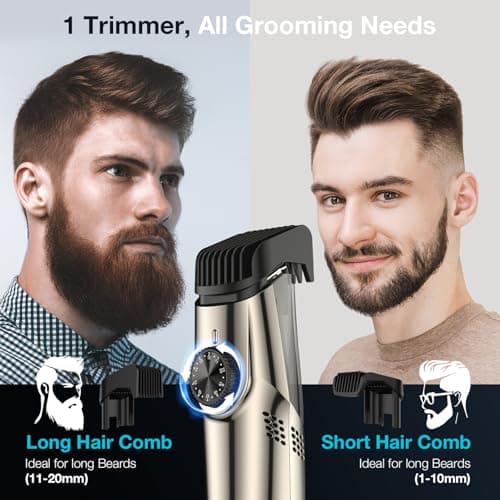 Vacuum Beard Trimmer for Men, New Version Adjustable Precision Trimming Length with 2 Comb, Electric Cordless Vacuum Trimmer for Beard, Waterproof and Rinses Easy, Blades for Skin fit