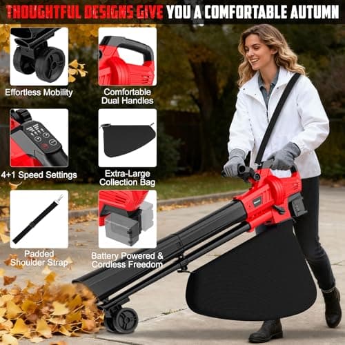 3-in-1 Electric Leaf Blower with Vacuum & Mulcher Compatible for Milwaukee 18V Battery, Leaf Vacuum Cordless with Bag 40L, Leaf Mulcher Cordless Leaf Blowers for Lawn Care, Turbo Mode (No Battery)